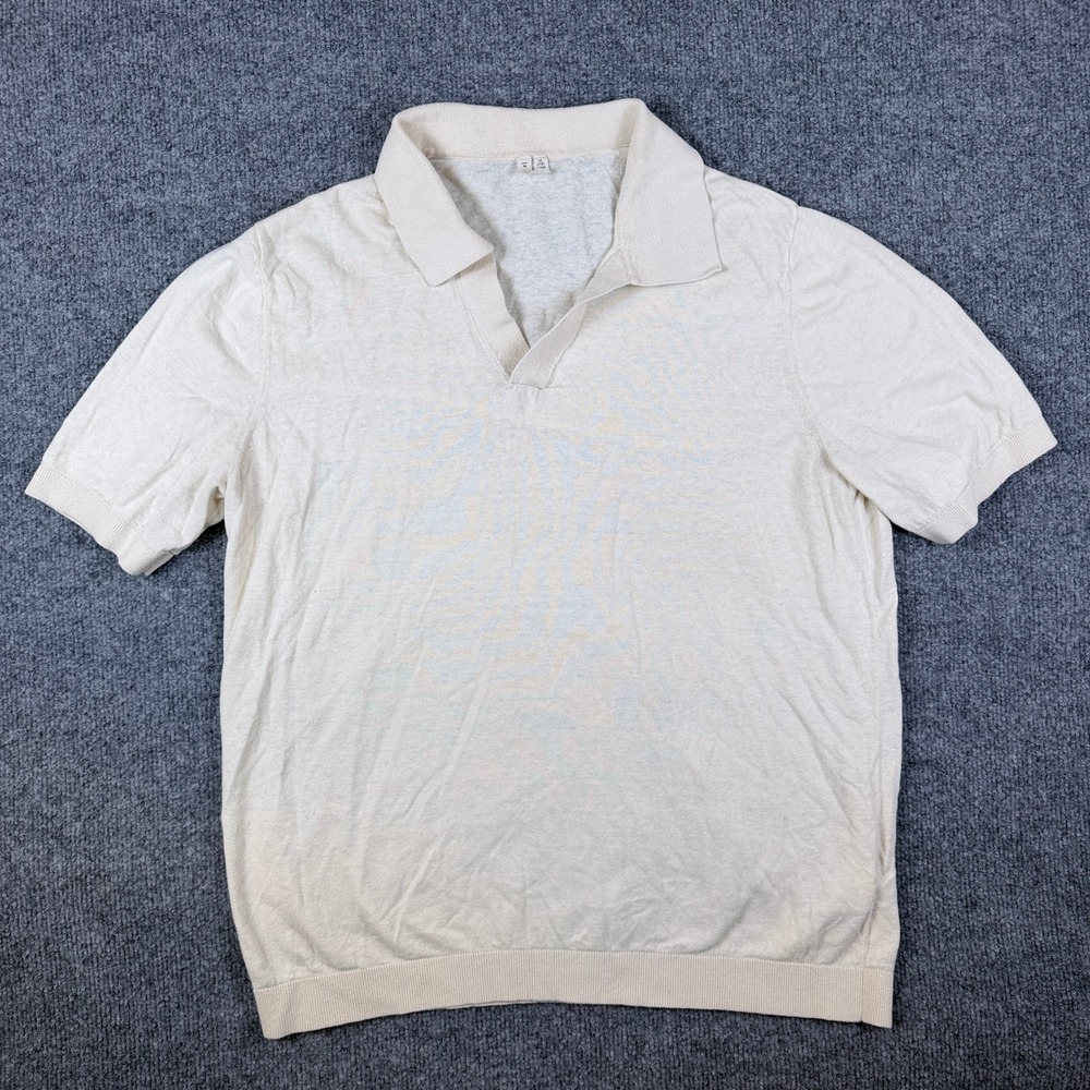 Arket Knit Polo Sweater Shirt Mens M Cream Linen Cotton Open Johnny Collar
